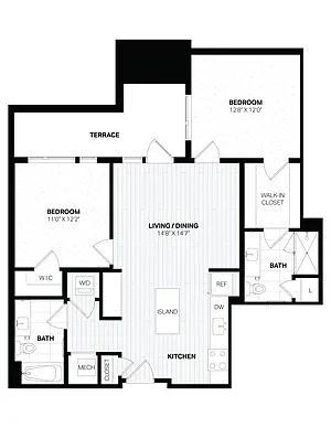 Floor plan 2 Bed/2 Bath-E1
