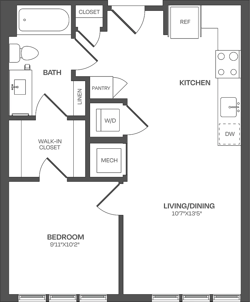 Floor plan 1 Bed/1 Bath-A02