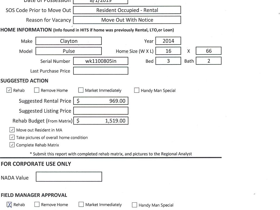 rehab approval VI Report