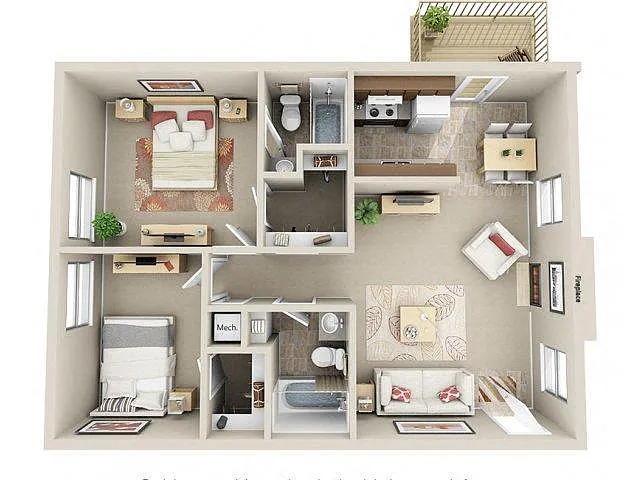 Floor plan 2 Bed 2 Bath