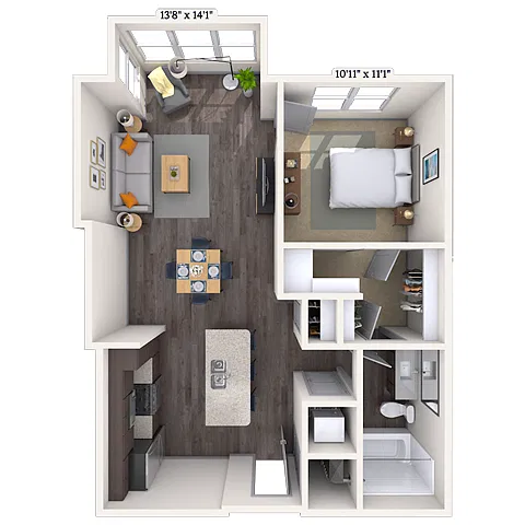 Floor plan Traditional 1x1 787 SF-FP