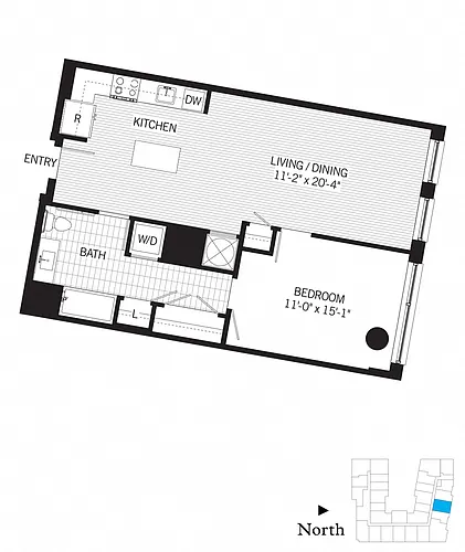 Floor plan 1 Bed - 1 Bath | a08-a08a