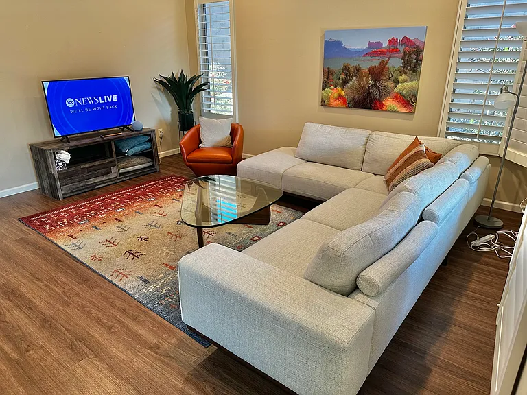 Living room with view of TV