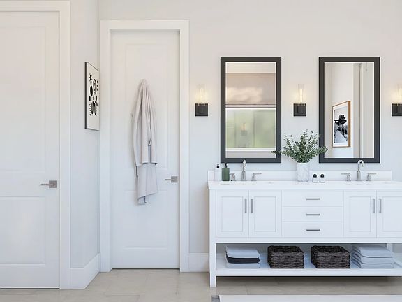 Primary bath with freestanding vanity