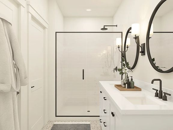 Primary bath double vanity and shower