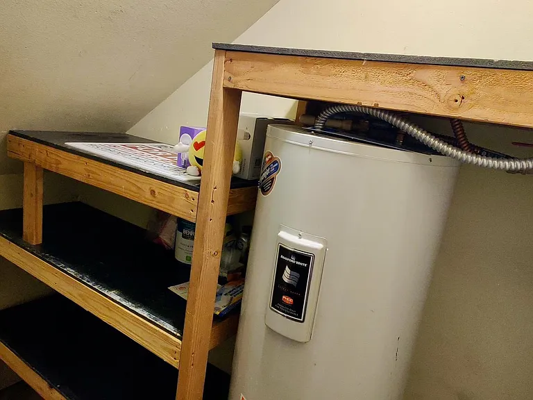 Heater room with shelves