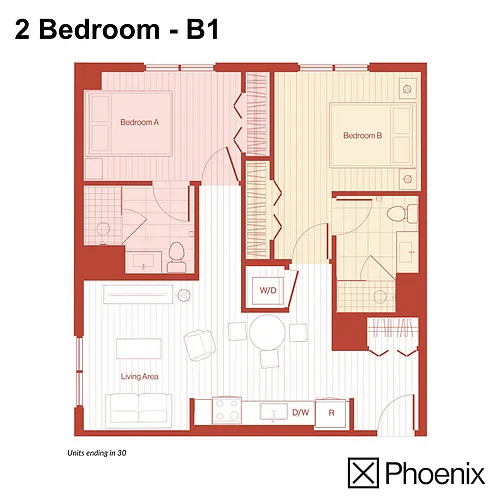 Floor plan 2 Bedroom - B1