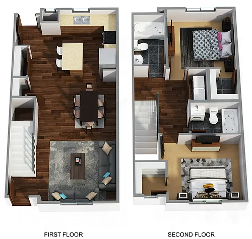 Floor plan Townhome Style 2 Bedroom 2 Bathroom without Garage