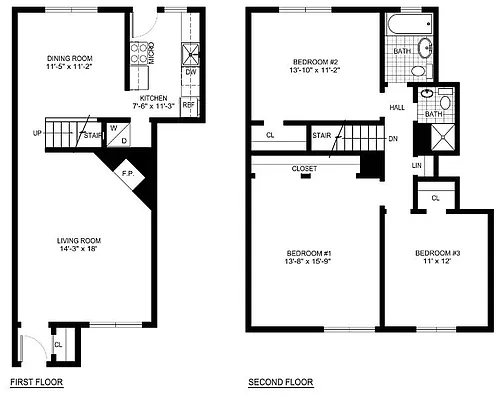 Floor plan 3 Bedroom/2 Bath - TH Fireplac