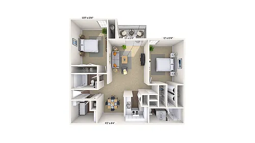 Floor plan 2 Bed, 2 Bath B (50% Income Restricted)