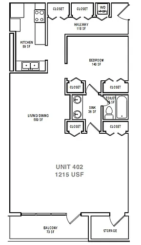 Floor plan B3A Two Bedroom / One Bath