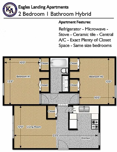 Floor plan 2 Bedroom - 1 Bath Hybrid