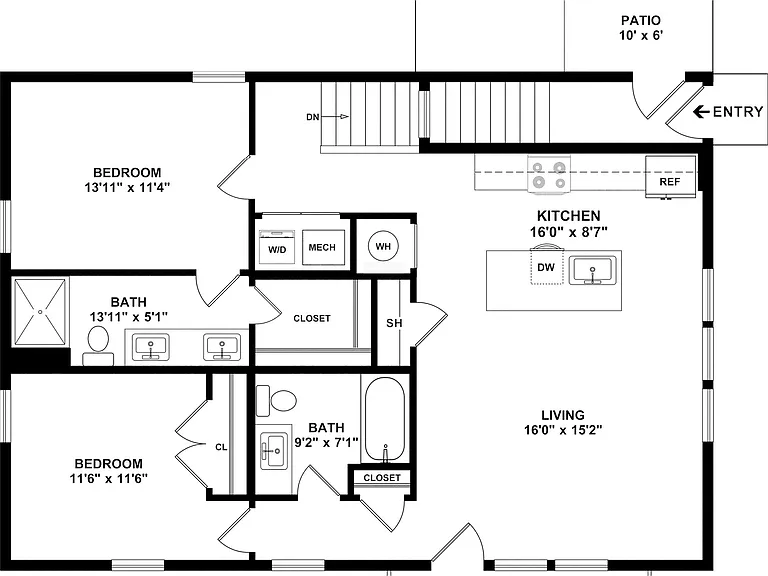 2 Bedroom | 2 Bathroom Duplex - Upper with measurements 2 Bedroom | 2 Bathroom Duplex - Upper with measurements