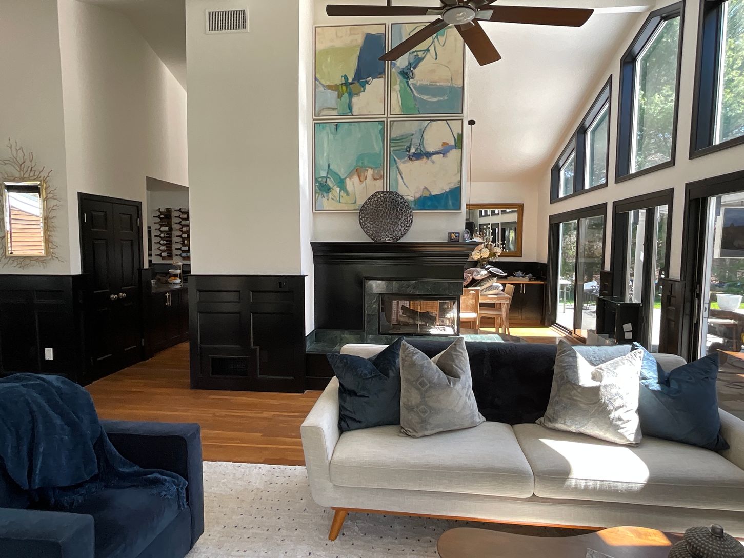  Toll ceilings, creating drama, and home to a beautiful art collection