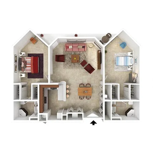 Floor plan 2 Bed 2 Bath Small Renovated