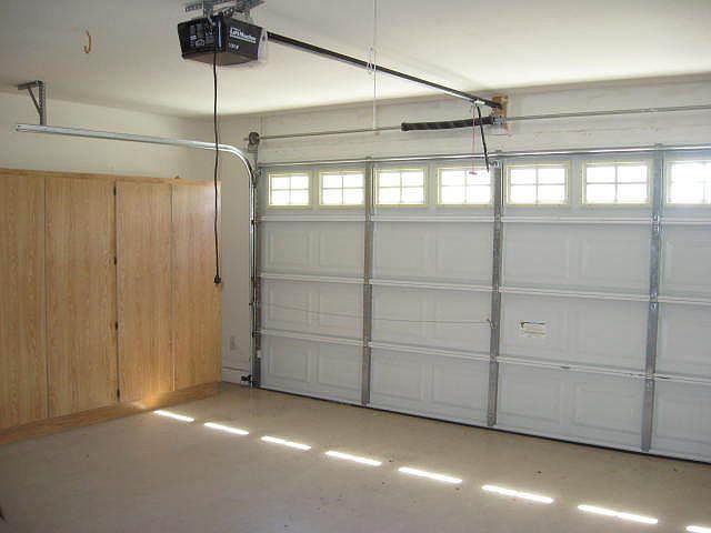 Garage with cabinets