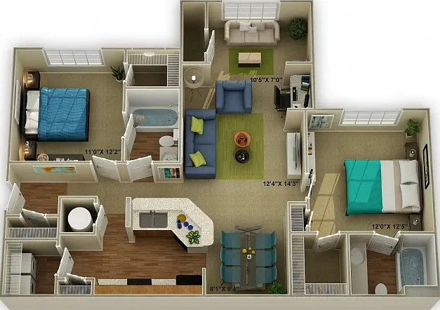 The Brookstone with Sunroom Two Bedroom Floor Plan The Brookstone with Sunroom Two Bedroom Floor Plan