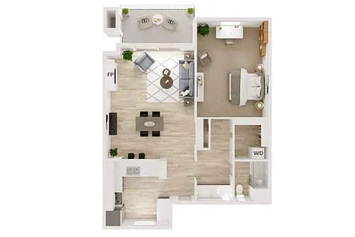 Floor plan One Bedroom One Bath D