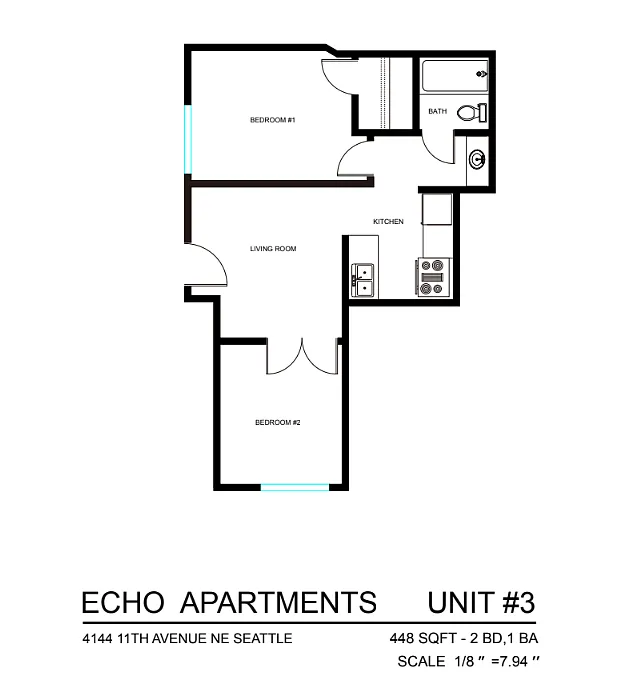 Floor plan 2 Bedroom 1 Bath E