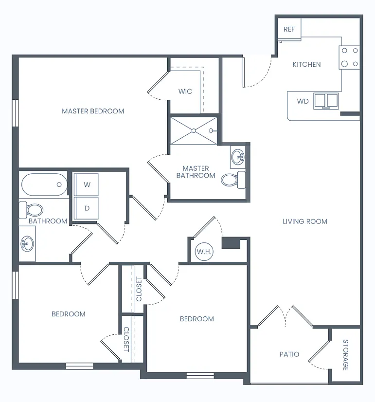 Floor plan Three Bedroom- 1250 Sq Ft