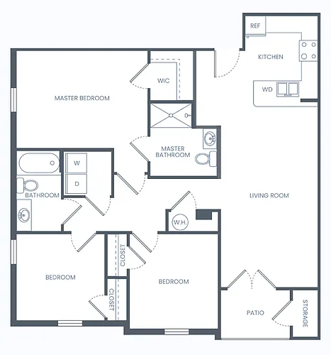 Floor plan Three Bedroom- 1250 Sq Ft