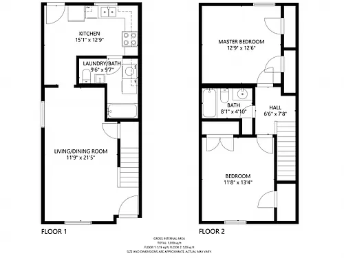 Floor plan 2 Bed Townhouse, 1.5 Bath