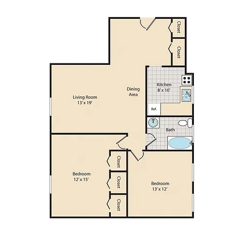 Floor plan 2 Bed / 1 Bath B1