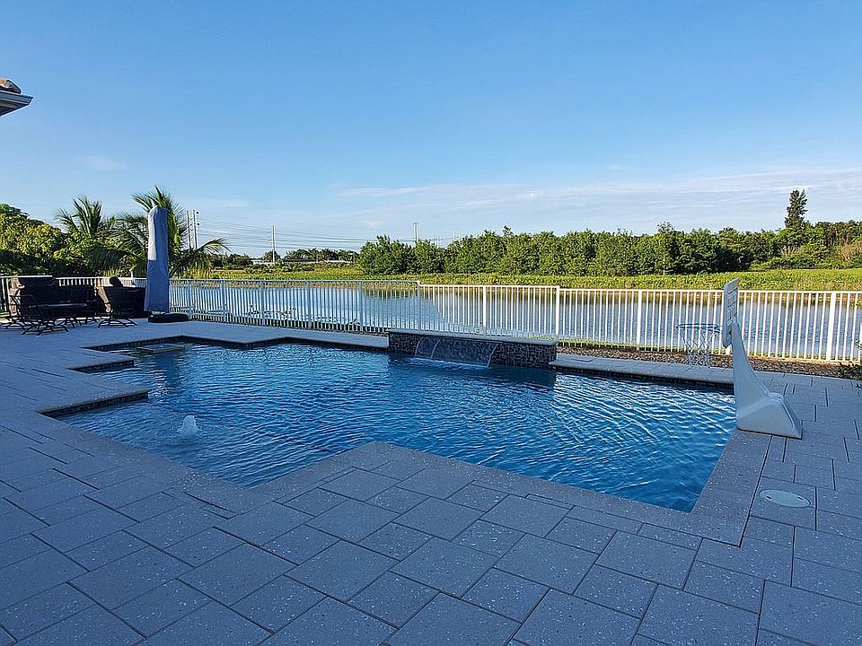 Pool with lake view