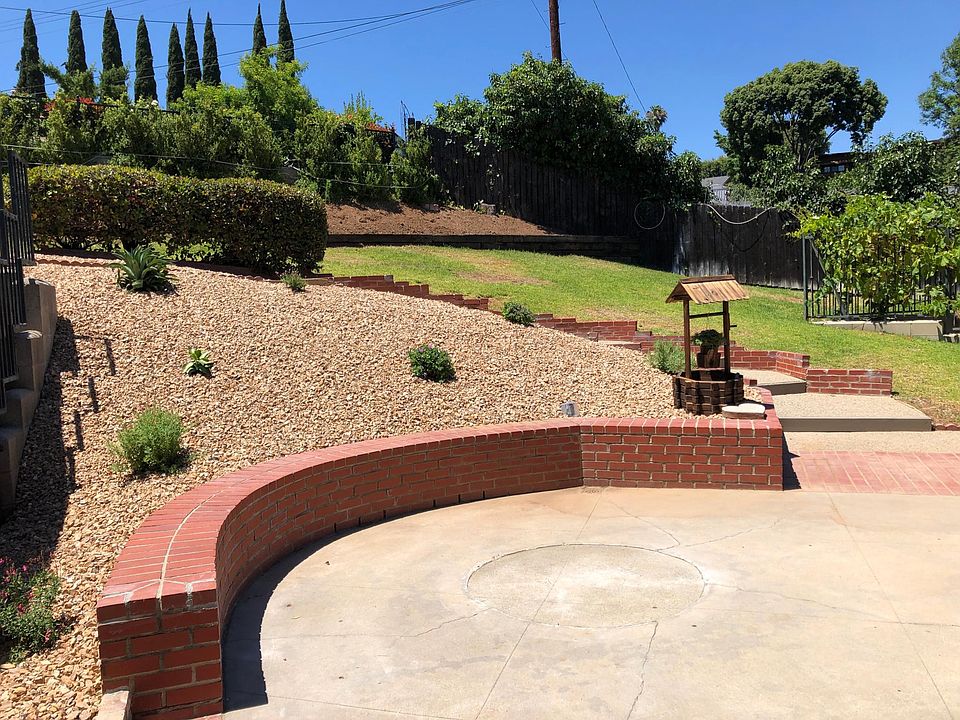 Landscaped backyard with automatic sprinklers and installed drip system.