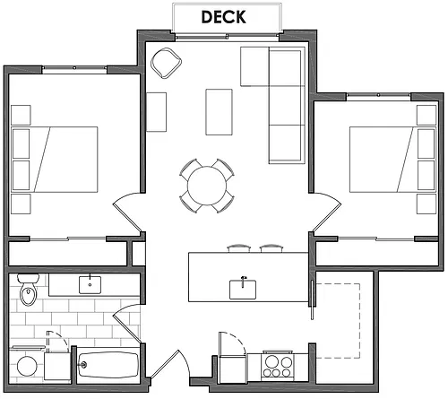 Floor plan 2 Bed 1 Bath With Large Pantry