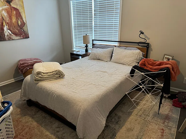 Bedroom 1 with mini blinds and ample closet space