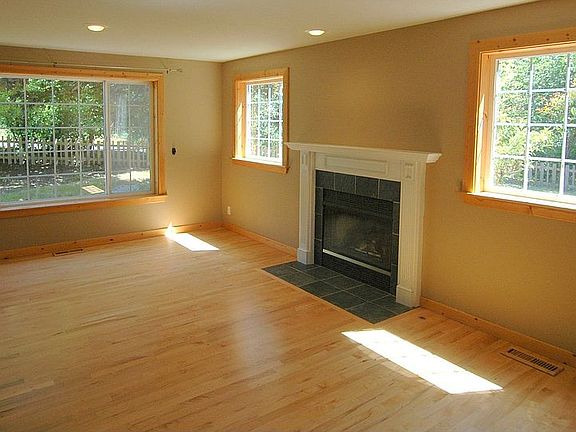 Hardwood floors and fireplace