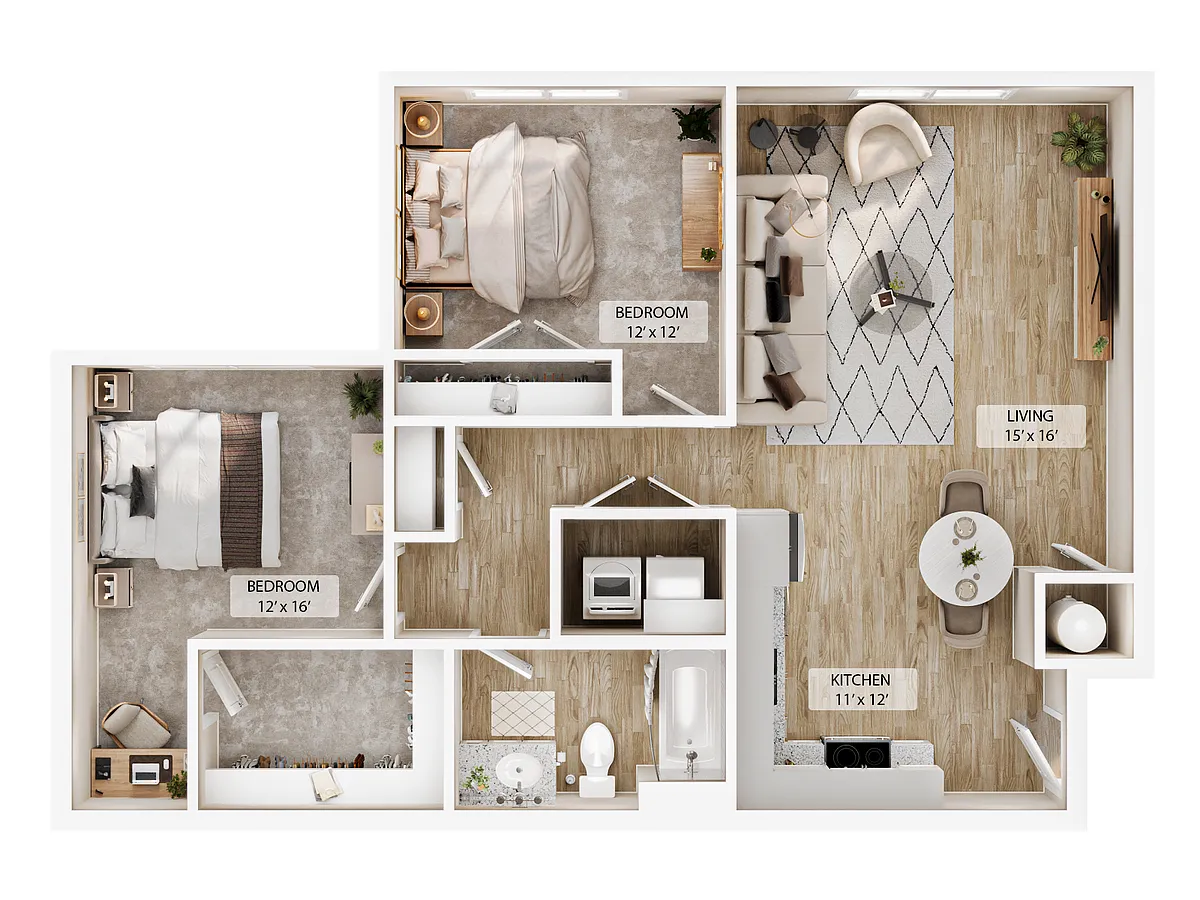 Floor plan 2-1BR Retreat Overlook