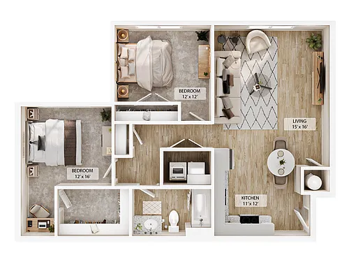 Floor plan 2-1BR Retreat Overlook