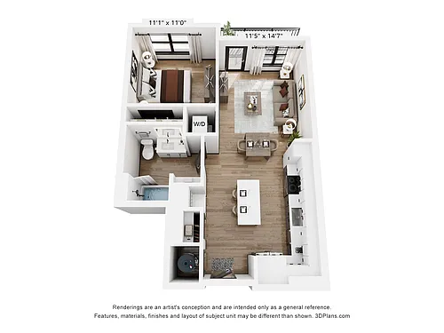 Floor plan A2: 1 Bed 1 Bath