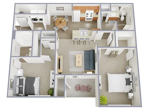 Floor plan 2 Bed, 2 Bath (60% Income Restricted)