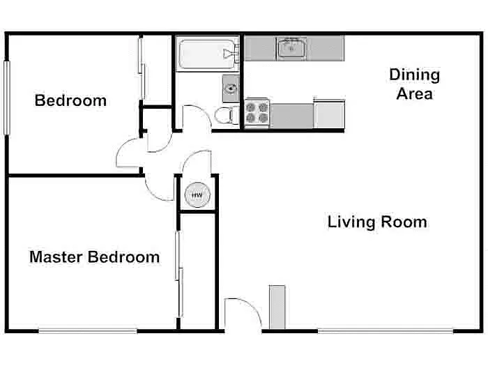 Floor plan 2 Bed / 1 Bath: Type A