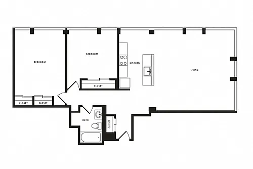 Floor plan 2 Bed/1 Bath-B06 Classic