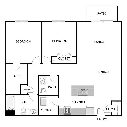 Floor plan Two Bedrooms 1.5 Bathrroms