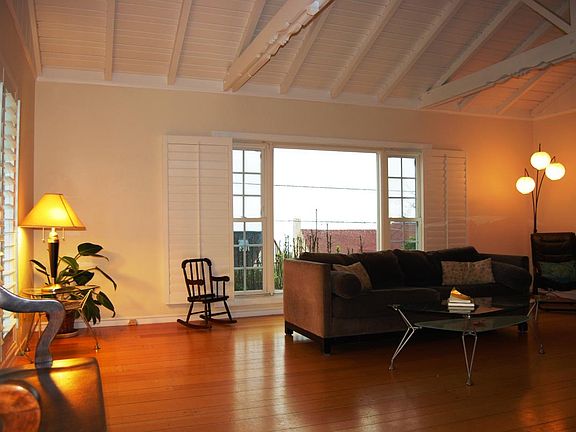 Cathedral ceiling in living room