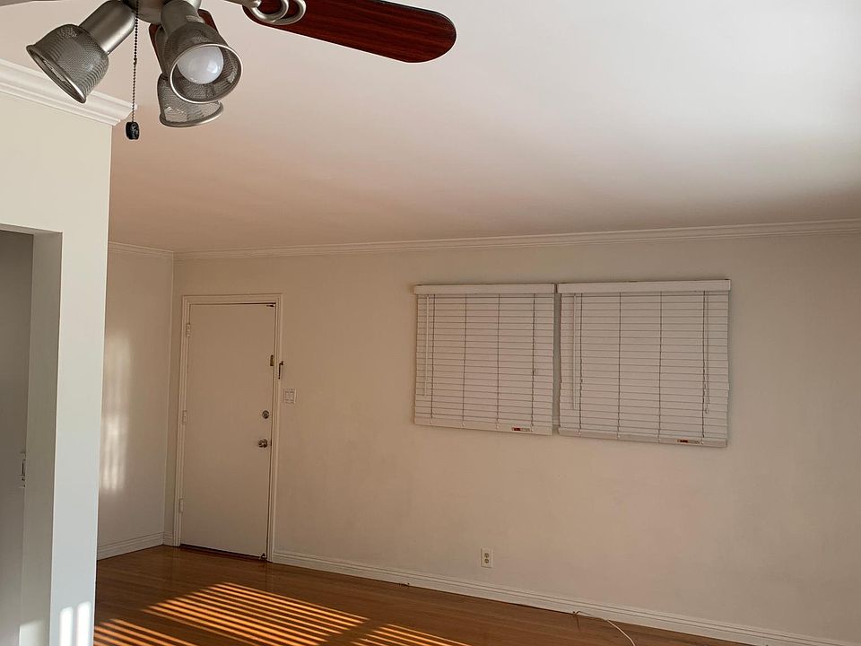 Dining area with a fan.