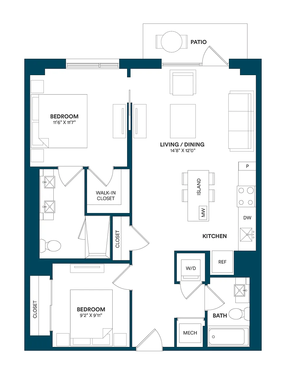 Floor plan 2 Bed/2 Bath JR-E1 12