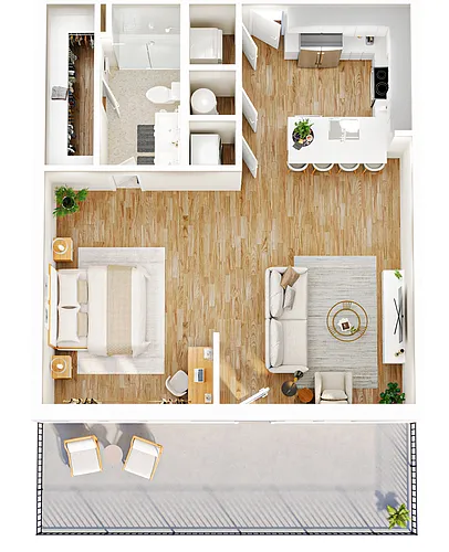 Floor plan 1B1B with yard