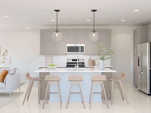 Kitchen with pendant lighting