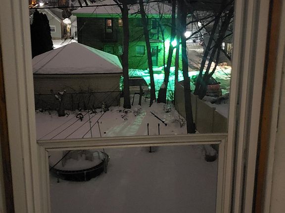 View of the back yard from the bathroom window.