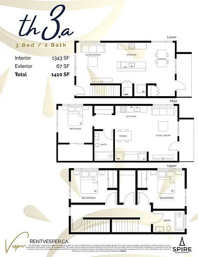 Floor plan 3 Bedroom Townhome (TH3.B)