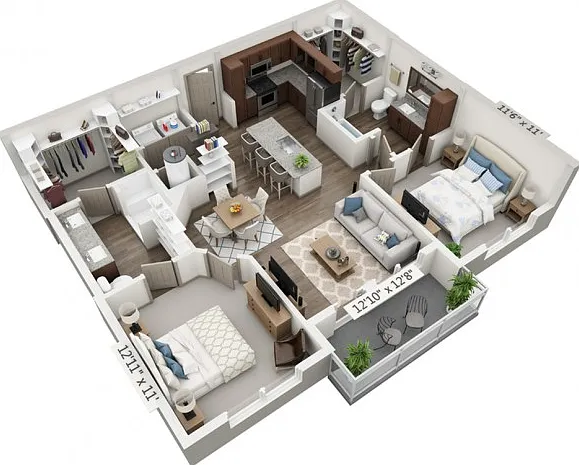 Floor plans are artist's rendering. All dimensions are approximate. Actual product and specifications may vary in dimension or detail. Not all features are available in every apartment. Prices and availability are subject to change. Floor plans are artist