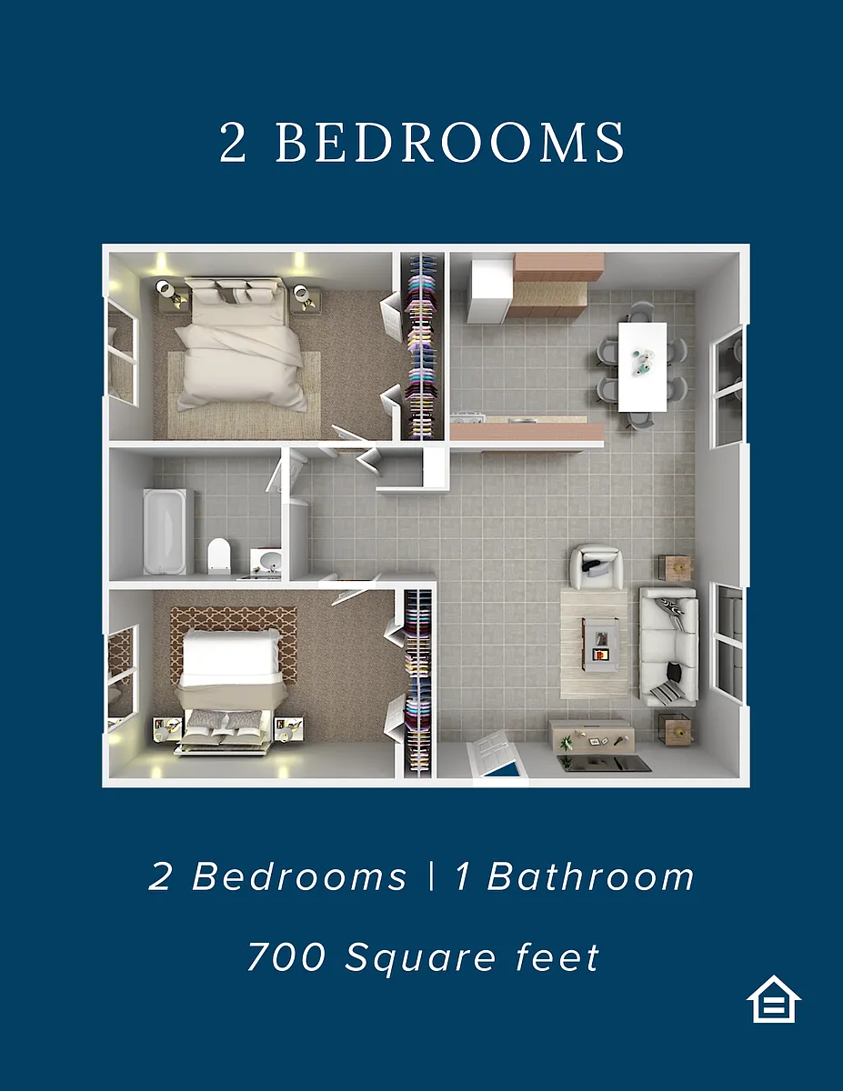 Floor plan 2 Bedroom 1 Bathroom