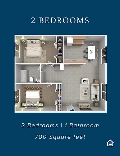 Floor plan 2 Bedroom 1 Bathroom