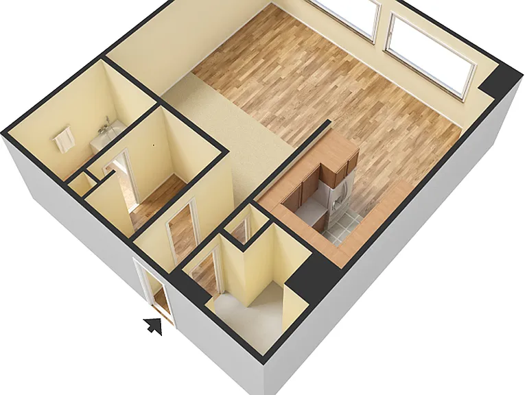 Efficiency with 1 Bath, 3D image. Efficiency with 1 Bath, 3D image.
